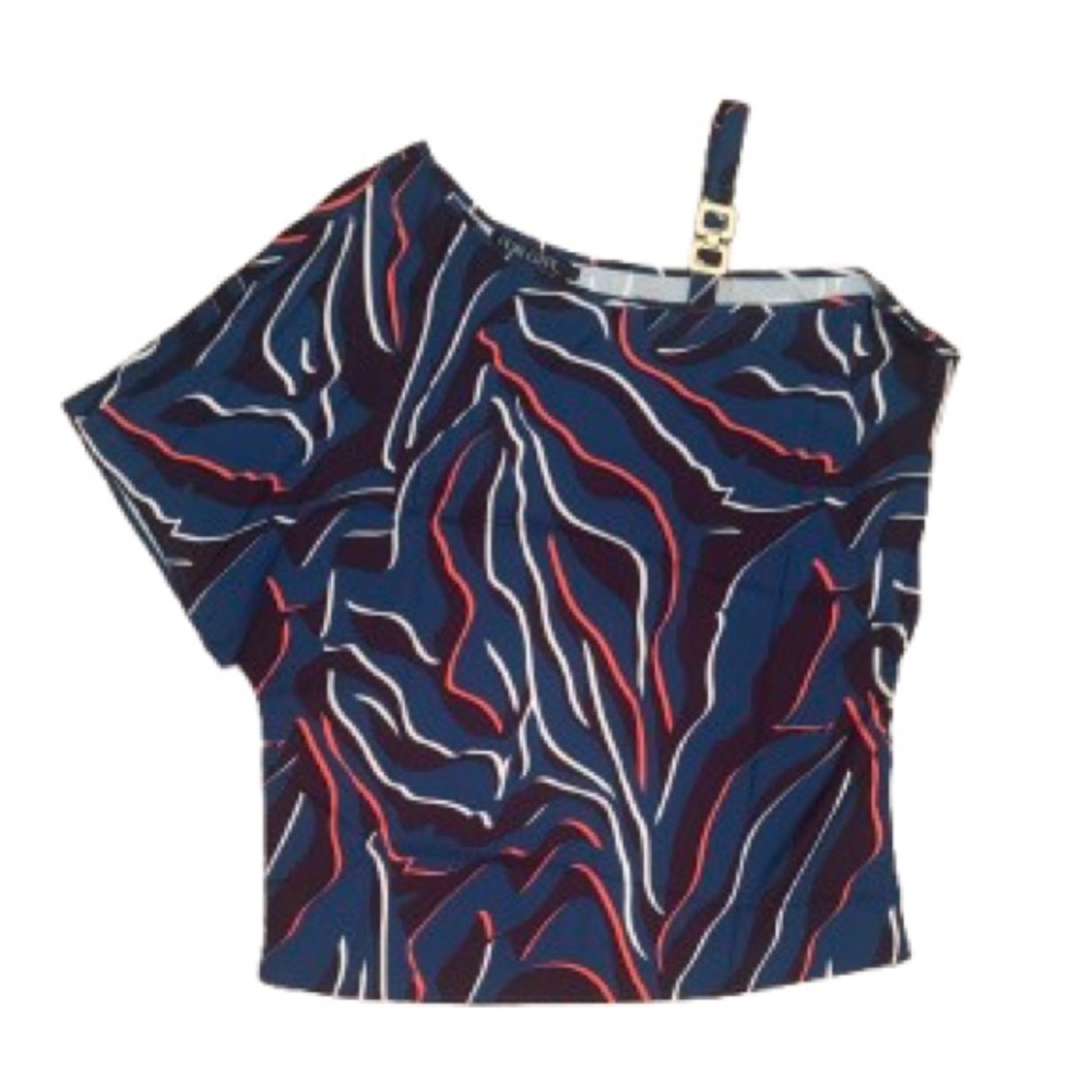 T75 NIB For G and PL Short Sleeve Asymmetrical Neck Chain Detail Blouse -Size: L